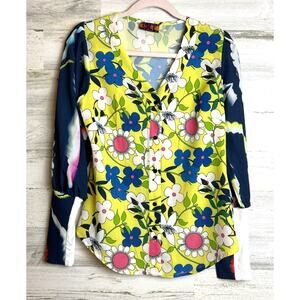 Isle by Melis Kozan Women’s Small Multicolor Floral Long Sleeve Boho Blouse NEW
